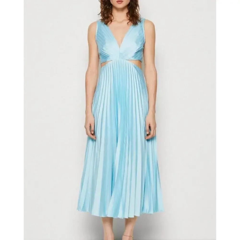 NWT Abercrombie & Fitch Giselle Pleated Cutout Maxi Dress Light Blue Women Small